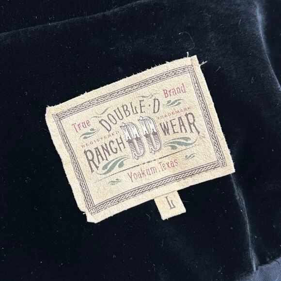 90s Double D Ranch Wear Black Velvet Zip Front Vest w Silver Studs + Embroidery - Picture 6 of 6